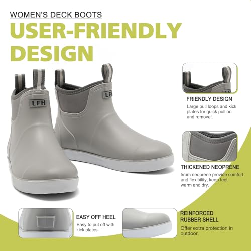 CKWLXQY Women's Deck Boots, Waterproof Ankle Rain Boots with Anti-Slip Traction, Rubber Garden & Fishing Boots for Boatin...