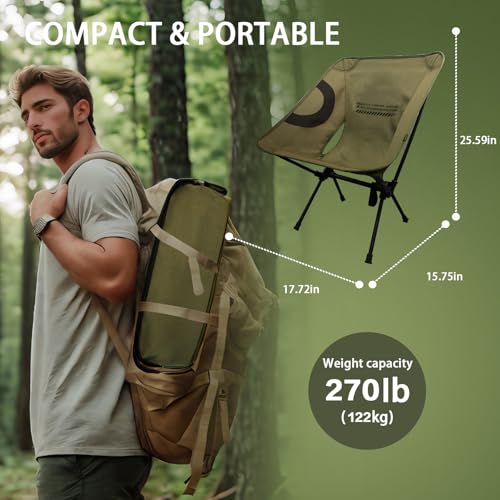 Lightweight Folding Camping Chair for Adults, Heavy Duty 270lbs Capacity Compact Backpacking Hiking Chair – Portable Durab...