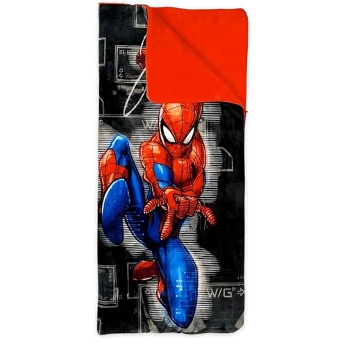 Marvel Spiderman Slumber Bag Set for Boys - Bundle of 54x56 Inches Spider-Man Sleeping Bag, Stickers, More | Spiderman Sil...