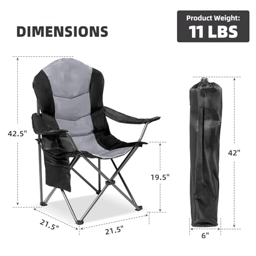 Foristrail 2 Pack Folding Camping Chairs for Adults - High Back Padded Outdoor Lawn Chairs with Lumbar Support & Cup Holde...