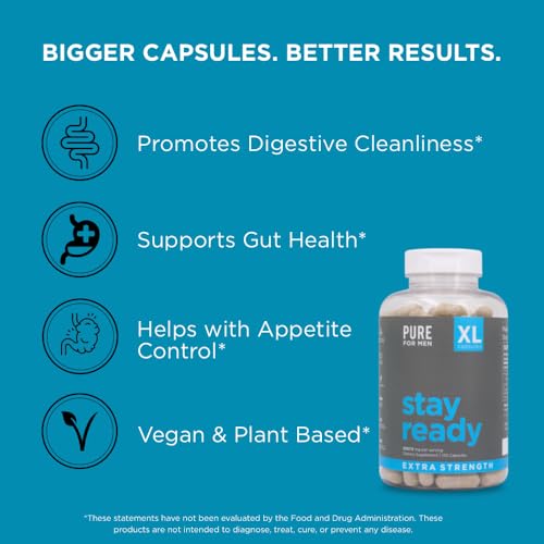 Pure for Men Stay Ready Fiber Extra Strength Supplement | Digestive Regularity | Bowel Movement & Gut Health Support | Veg...