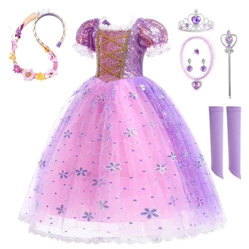 Purple Dress Princess Costume Girls Dress Up for Birthday Party Christmas Theme Outfit Accessory