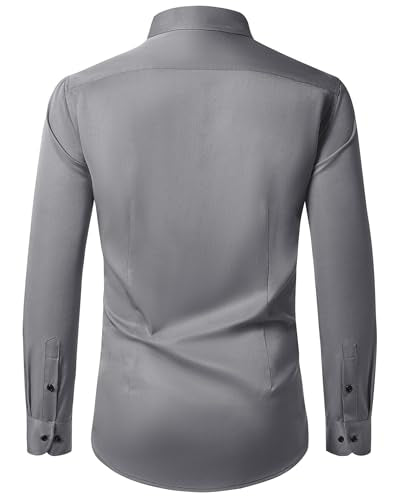 Lusead Men's Dress Shirts Long Sleeve Stretch Wrinkle Free Wedding Formal Business Button Down Shirt