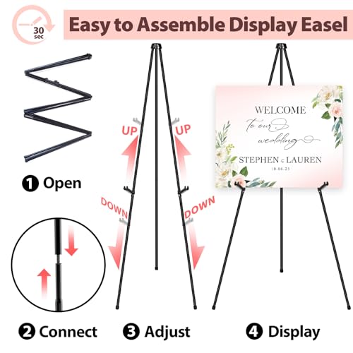 VAIIGO Black Easel Stand for Wedding Signs, Posters & Paintings - 63" Adjustable Portable Display Easel for Welcome Signs,...