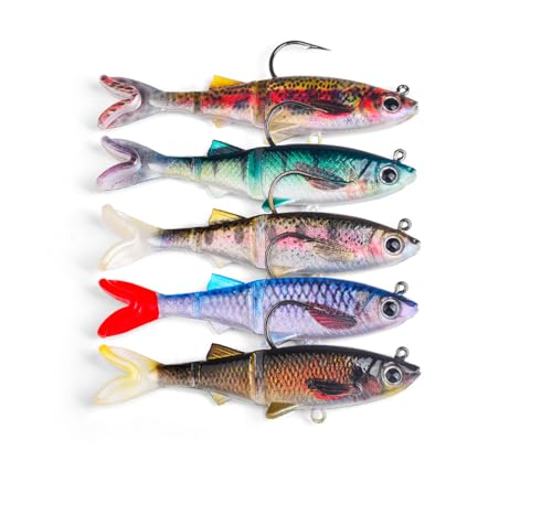 KTGCOZS Pack of 5 Soft Fishing Lure Set Artificial Bait for Outdoor Tackle and Freshwater Fishing Adventures 8cm/10cm/13cm