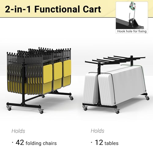 Eastrexon Folding Chair Rack, Heavy-Duty Folding Chair Cart with Swivel Wheels, 600 LBS Capacity for 12 Tables or 42 Chair...