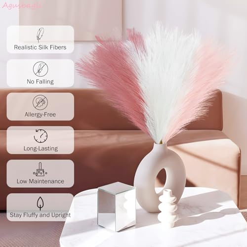 Agusbagli 30pcs Pink Faux Pampas Grass, 21.6in Fluffy Artificial Colored Pompas Grass Short Blush Fake Pampas Stems Vase F...