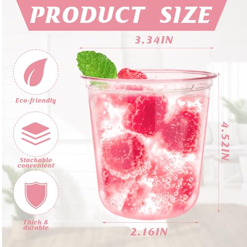 100pcs 12oz Disposable Stemless Glasses,PET Disposable Drinking Cups,Cold Party Clear Plastic Wine Glasses for Parties Bir...