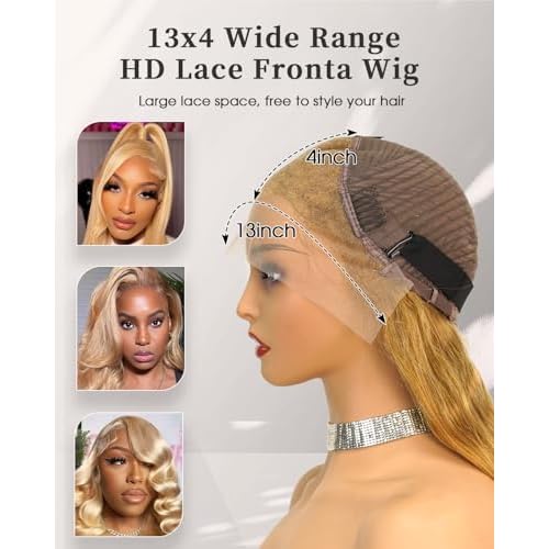 Honey Blonde Lace Front Wigs Human Hair 13x4 HD Transparent Lace Frontal Wigs Body Wave Colored 27 Honey Brown Wavy Wig Pre-Plucked Hairline 180% Density 24 inch
