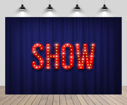 CHNYWORK 5x3ft Night Show Backdrop Blue Curtain Sparkling Bulbs Red Night Lights Dancing Music Party Singer Background Tal...
