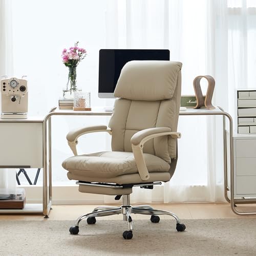 EMIAH Office Chair with Foot Rest, Ergonomic Executive Office Chair with Arms, Reclining High Back PU Leather Comfy Swivel...