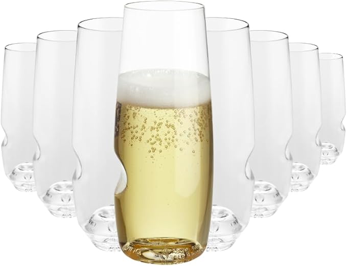 Unbreakable Stemless Flute Glass – Set of 8, 8oz, Dishwasher Safe, BPA-free Tritan, Clear Stemless Champagne Glasses, Shat...
