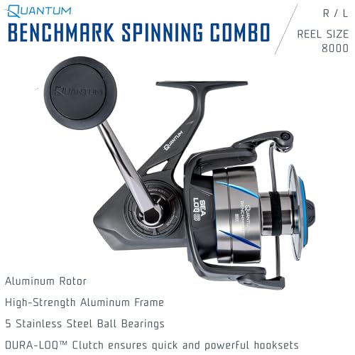 Quantum Benchmark Spinning Reel and Fishing Rod Combo, Graphite Composite Blank, 5+1 Bearings, Silver/Blue