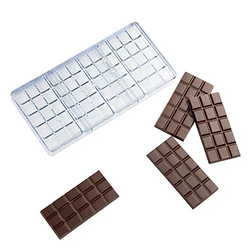 Pastry Tek 10.8 x 5.3 Inch Chocolate Bar Mold, 1 Break-Apart Chocolate Mold - 4 Cavities, Freezer-Safe, Clear Polycarbonat...