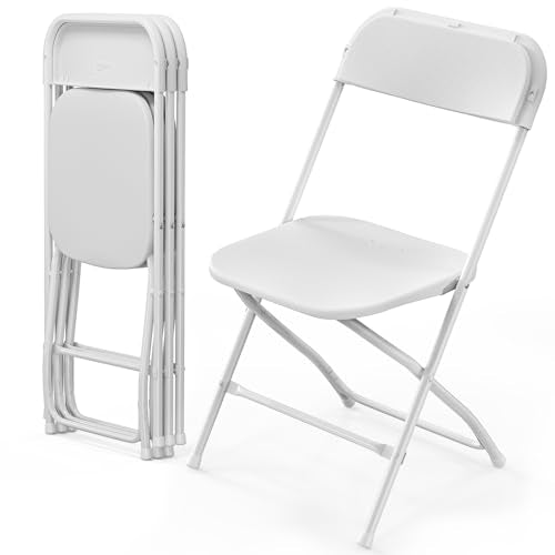 VINGLI 4 Pack White Plastic Folding Chair, Indoor Outdoor Portable Stackable Commercial Seat with Steel Frame 350lb. Capac...