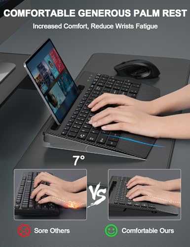 Wireless Keyboard and Mouse Combo, Ergonomic Keyboard with Wrist Rest, Phone Holder, Sleep Mode, 2.4G Lag-Free Rechargeabl...