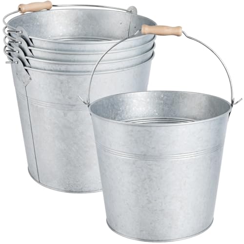 OBTANIM 4 Pack 8 Quart Galvanized Metal Buckets Champagne Drink Cooler Storage Ice Pails with Handle for Plants, Succulent...