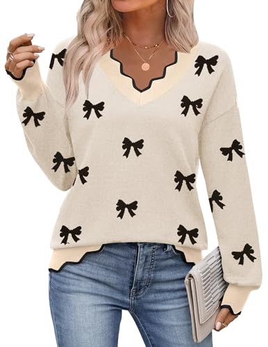 Zeagoo Women's 2026 Fall V Neck Sweater Casual Long Sleeve Lightweight Ribbed Knit Pullover Sweaters Dressy Casual Tops