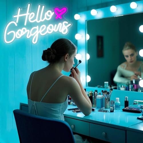 Hello Gorgeous Neon Signs Hello Beautiful LED Neon Lights Dimmable LED Light Sign for Home Wedding Birthday Backdrop Bacel...