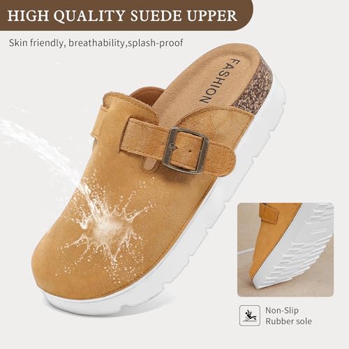 youermei Leather Platform Clogs for Women with Cork Footbed,Comfort Memory Foam Chunky Mules with Arch Support Womens Slip...