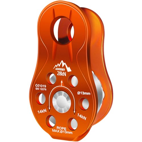 AINIKEY Fixed Plate Micro Pulley, 28KN CE Certified General Purpose Small Aluminum Rope Pulleys Slack Tender for Hauling/R...