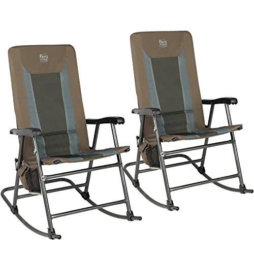 Timber Ridge Folding Rocking Chair for Adults, Padded High Back Outdoor Rocker with Hard Armrests, Heavy Duty Portable Fol...