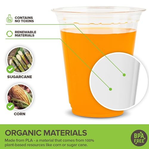 Stock Your Home 12 oz Clear Commercially Compostable Cold Cups (100 Pack), Eco Party Cup, Environmentally Friendly Disposa...