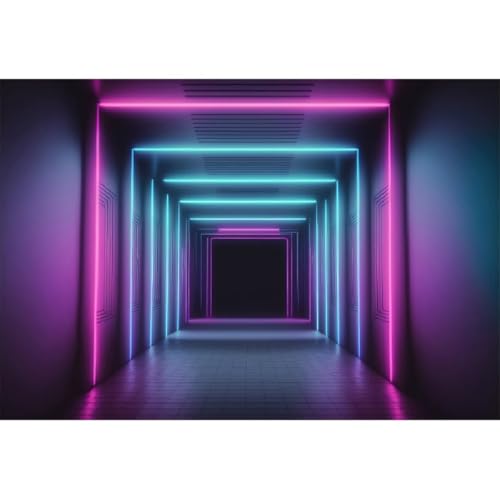 Yeele 10x8ft Let's Glow Neon Tunnel Backdrop for Photography Futuristic Square Neon Light Corridor Background for Birthday...