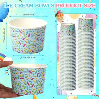 50Pcs 8oz Candy Color Snack Cup Ice Cream Shaped Paper Cups, Disposable Treat Snack Cups & Soup Bowls Cups for Festive Par...