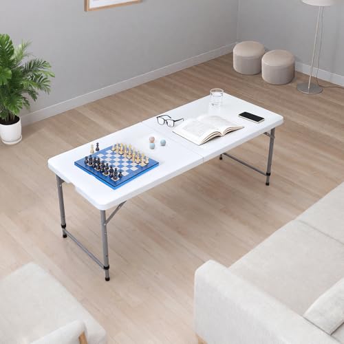 Lakhow Folding Table 4-Foot Heavy Duty Plastic Utility Table Portable Thick Table Top Indoor Outdoor Adjustable Height wit...