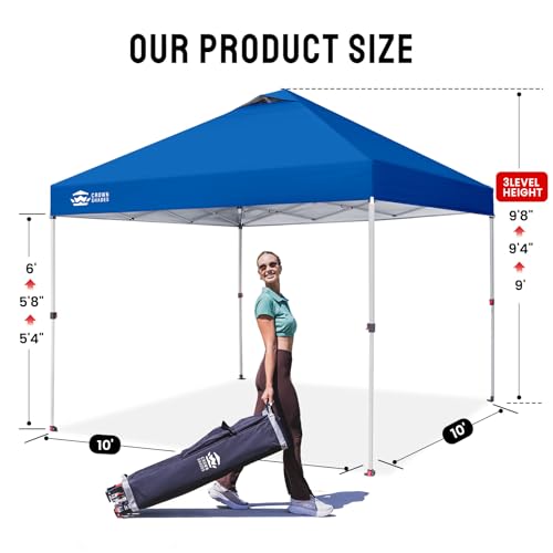 CROWN SHADES 10x10 Pop Up Canopy - Beach Tent with One Push Setup - Easy Outdoor Sun Shade for Events, Parties, Camping - ...