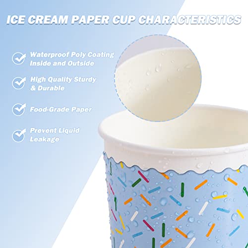 Lamosi Ice Cream Bowls Disposable - 100 Count - 11 oz Paper Ice Cream Sundae Cups, Party Supplies Food Containers for Dess...