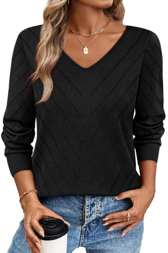 WIHOLL Sweaters for Women V Neck Casual Knit Long Sleeve Tops Lightweight Pullover Clothes Fall Fashion Outfits 2026