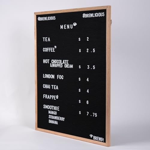 Large Black Felt Letter Board | 24"x30" Classy Dark Stained Wooden Frame with White Letters | Premium Changeable Sign Boar...