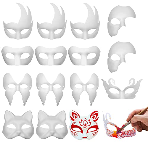 16PCS DIY White Masquerade Mask Paintable Paper Mache Mask White Half Face Masks for Mardi Gras Cosplay Masquerade Dance P...