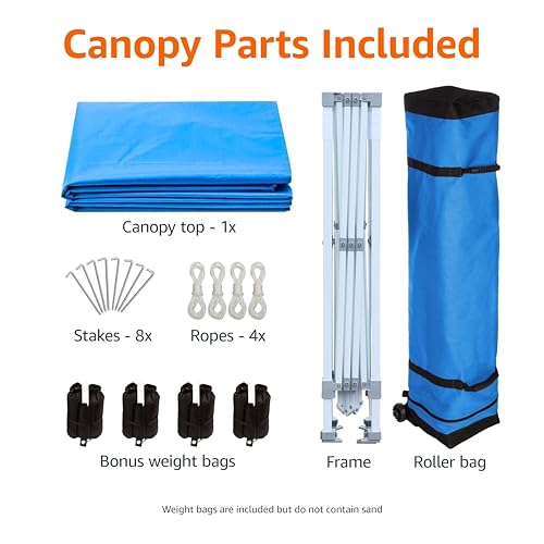 Amazon Basics Outdoor Pop Up 10 x 10 Canopy Tent for Events, Portable with Easy Setup, Includes Wheeled Carry Bag, 8 Pegs,...