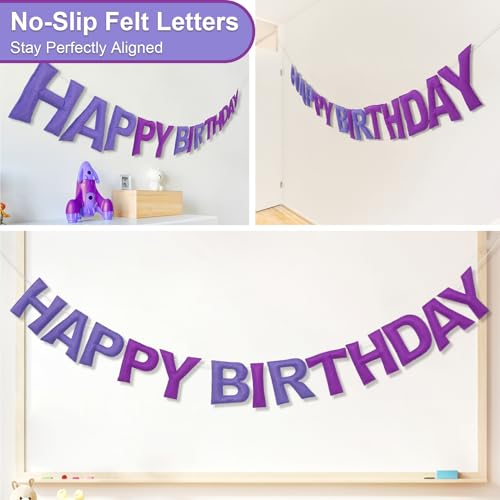 LITAUS Pre-Strung Happy Birthday Banner & Felt Garland Set - Ombre Purple Birthday Decorations for Women Men Boys Girls | ...