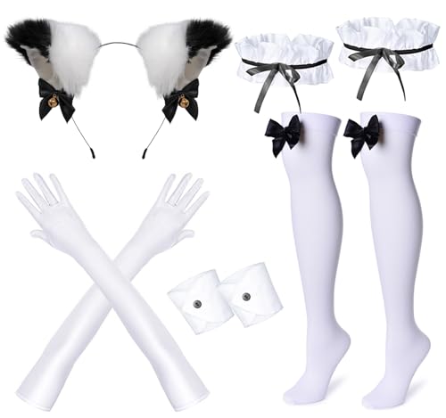 Wannsee Anime French Maid Apron Lolita Fancy Dress Cosplay Costume Furry Cat Ear Gloves Socks set(M)