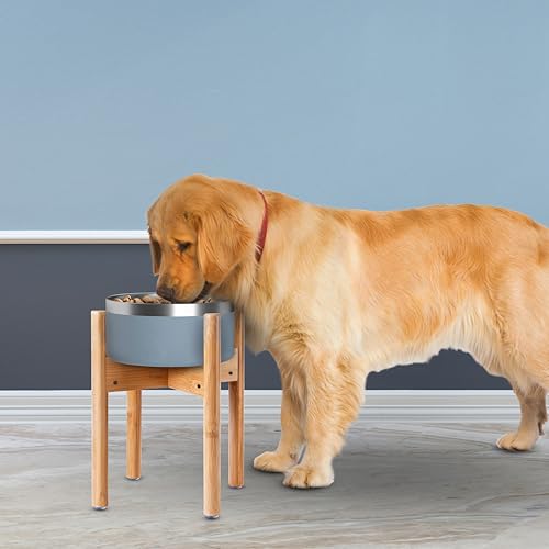 Dog Bowl Stand for Large Breed - 14-inch High, Adjustable Sideways to Fit Various Sizes of Pet Food/Water Bowls, Slow Feed...