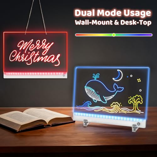 Rechargeable Led Drawing Board for Kids, 11.8*7.9" Dry Erase Board, 4 Modes &7 Colors Glow Doodle Note Board, Include Hang...