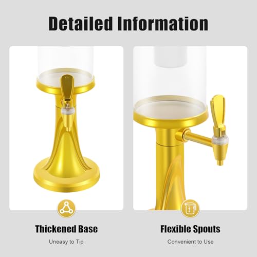 JAYGOVAN Beer Dispenser 3L/102oz Beer Beverage Dispenser with Ice Tube and LED Light Mimosa Tower with Spigot, Gold Clear ...