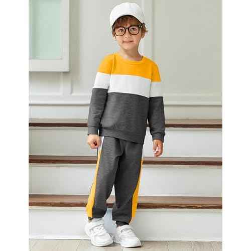 Arshiner Boys Clothes Color Block Sweatshirt & Casual Pants 2Pcs Fall Winter Outfits Set for Kids 2-12 Years