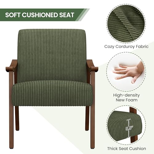 Yaheetech Corduroy Accent Chair, Mid-Century Modern Armchair with Solid Wood Legs, Reading Leisure Chair with High Back fo...