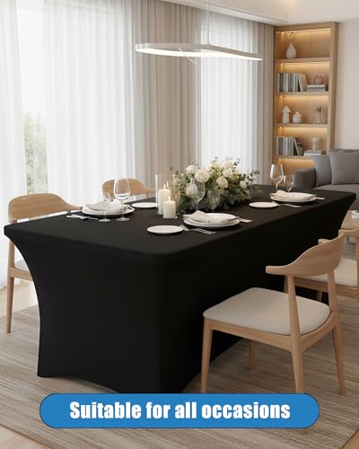 Lemict 6FT Black Table Cloth - 4 Pack Fitted Stretch Rectangle Spandex Tablecloth, Washable Table Cover for Party, Picnic,...