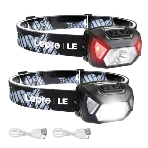 Lepro LE Headlamp Rechargeable, LED Head Lamp with 6 Modes for Camping & Hiking Gear Essentials, IPX4 Waterproof High Lume...