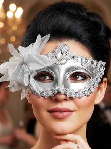 Yokawe Black Masquerade Mask for Women Flower Venetian Ball Masks Lace Mardi Gras Costume