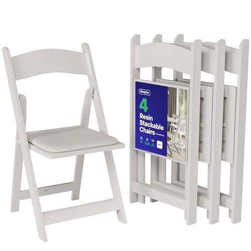 SIMPLEX 4 White Folding Chairs – Resin Stackable Foldable Chairs with Padded Seats – Comfortable White Folding Chairs for ...