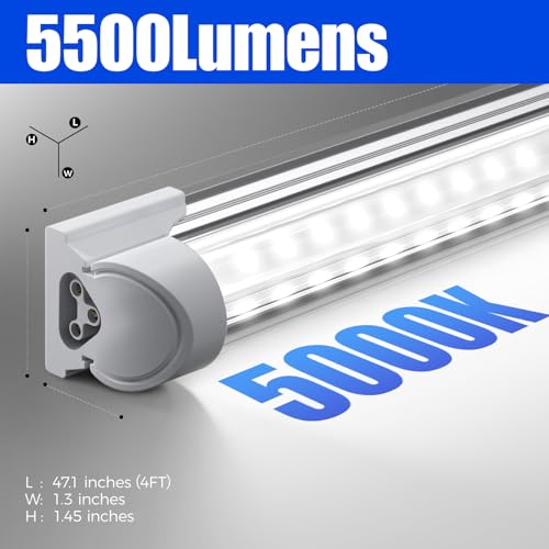 Barrina LED Shop Light, 4FT 40W 5500LM 5000K Daylight White, V Shape, Clear Cover, Linkable with Plug, T8 LED Tube Lights,...