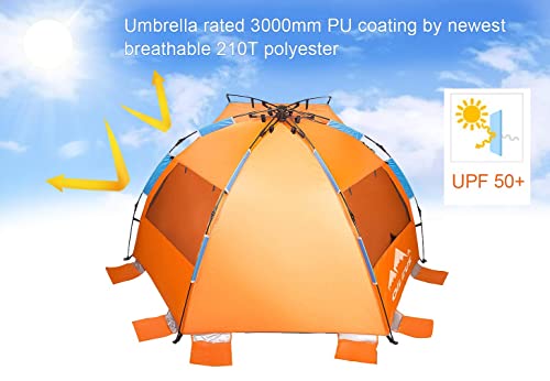 Oileus X-Large 4 Person Beach Tent Sun Shelter - Portable Sun Shade Instant Tent for Beach with Carrying Bag, Stakes, 6 Sa...