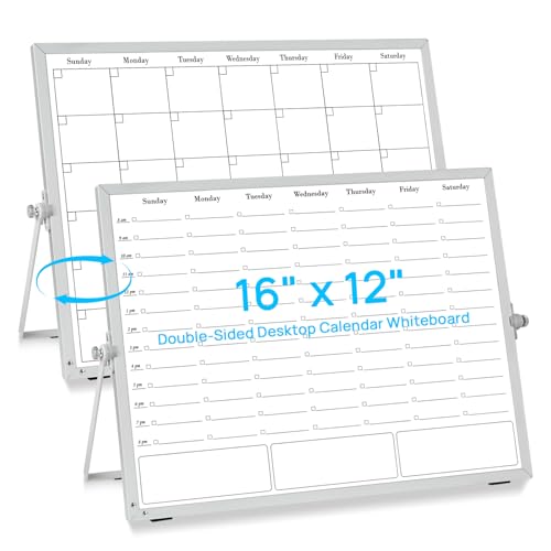 ONAVIA White Board Dry Erase Calendar Planner, Weekly Monthly Magnetic Schedule-Board with Time Slots, Portable Double-Sid...